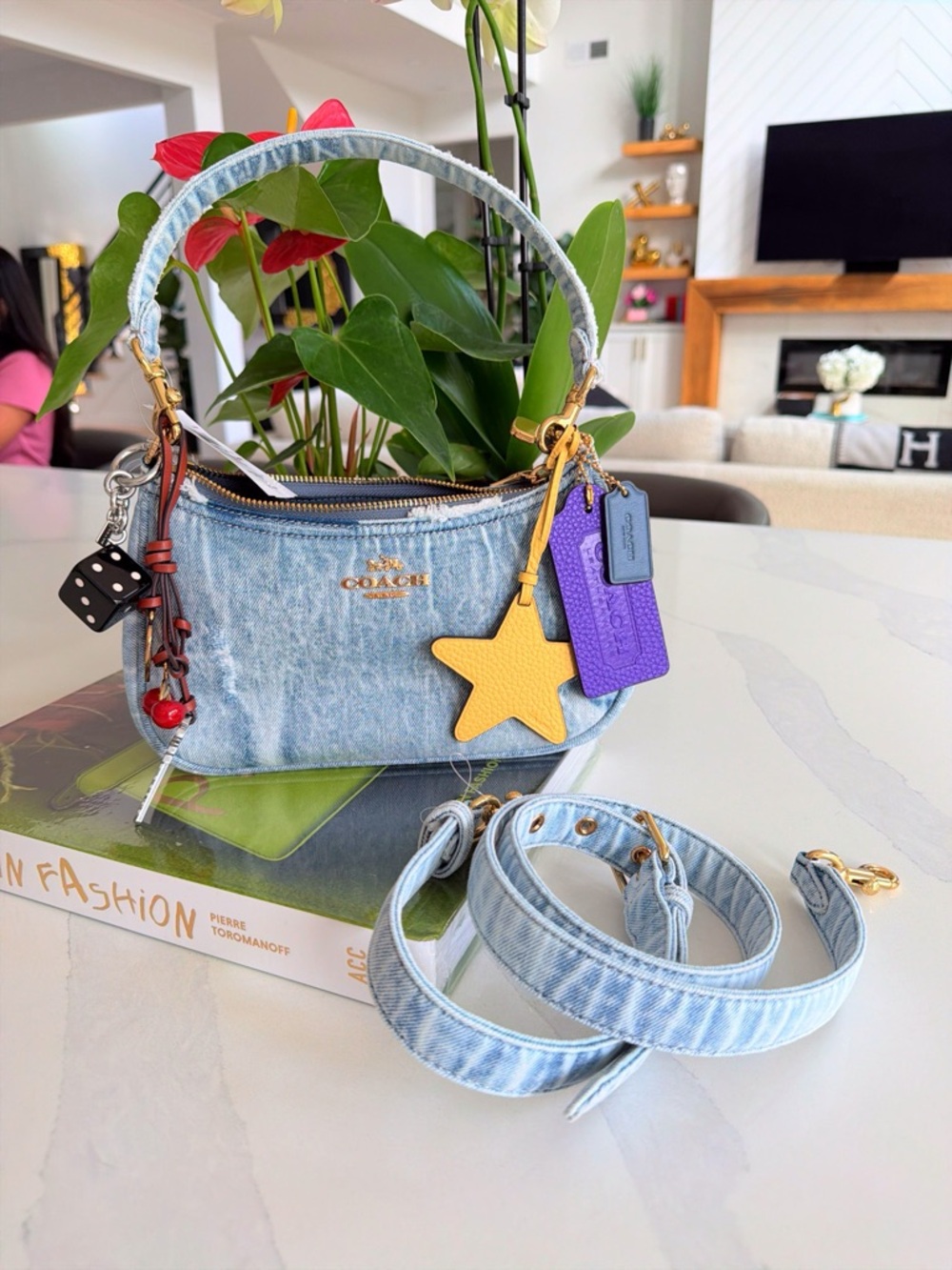 Coach Outlet Teri Shoulder Bag In Loved Denim With Charms